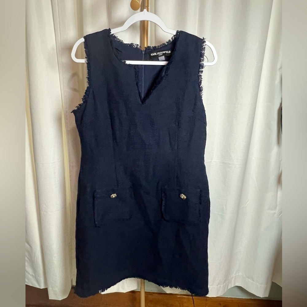 Karl Lagerfeld Blue Sleeveless V-Neck Mini Dress